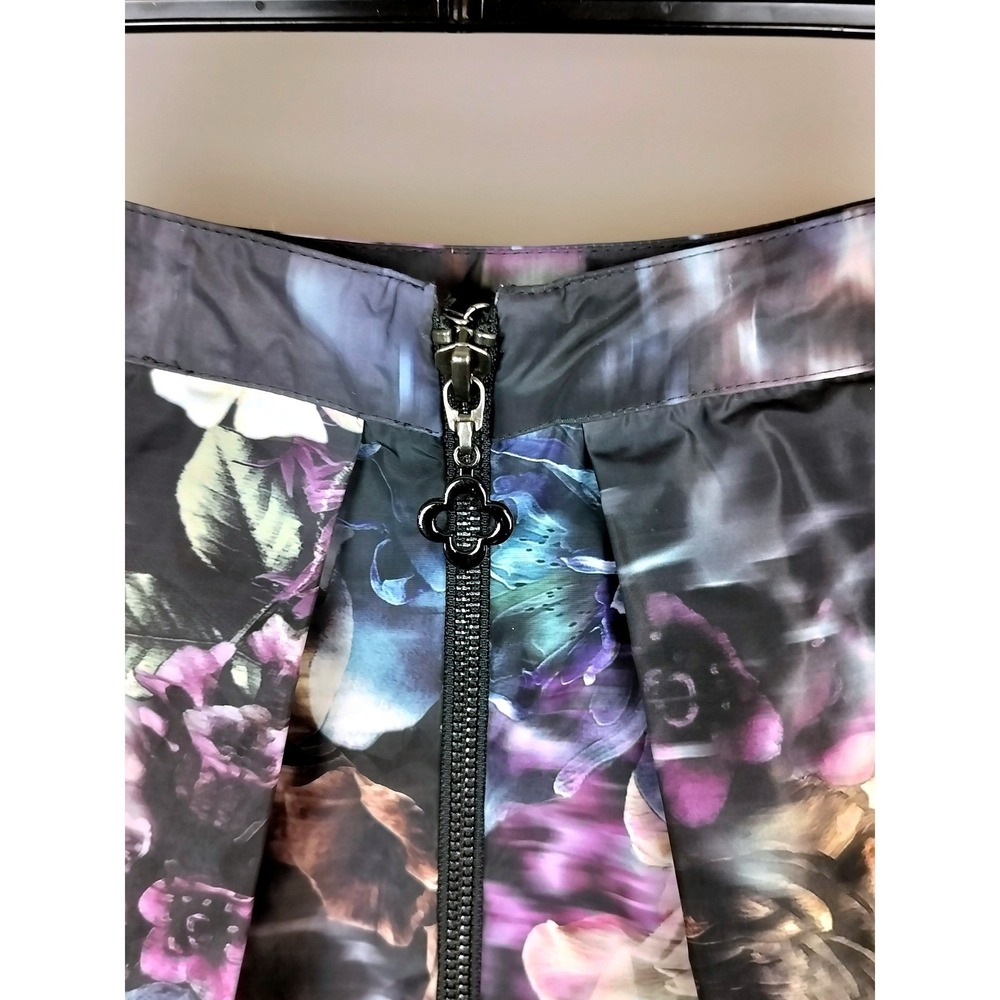 Pink Tartan Satin Pleated Floral Midi‎ Skirt Size 12 Large Black Purple Pockets - Picture 4 of 10